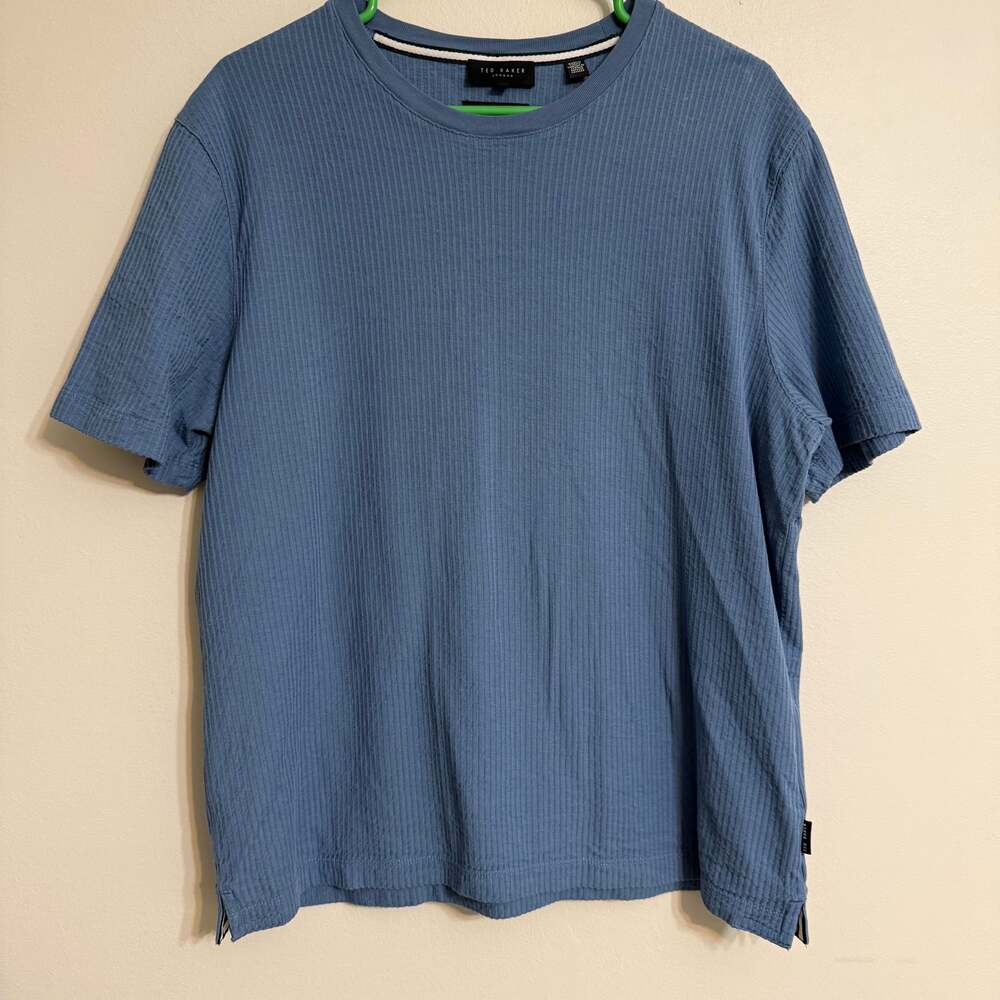 Ted Baker London Rakes Blue Ribbed Cotton T-Shirt Mens Large